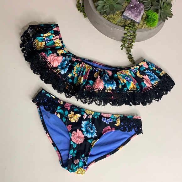 Time and Tru Other - Time & tru offer the shoulder ruffle bikini swim s